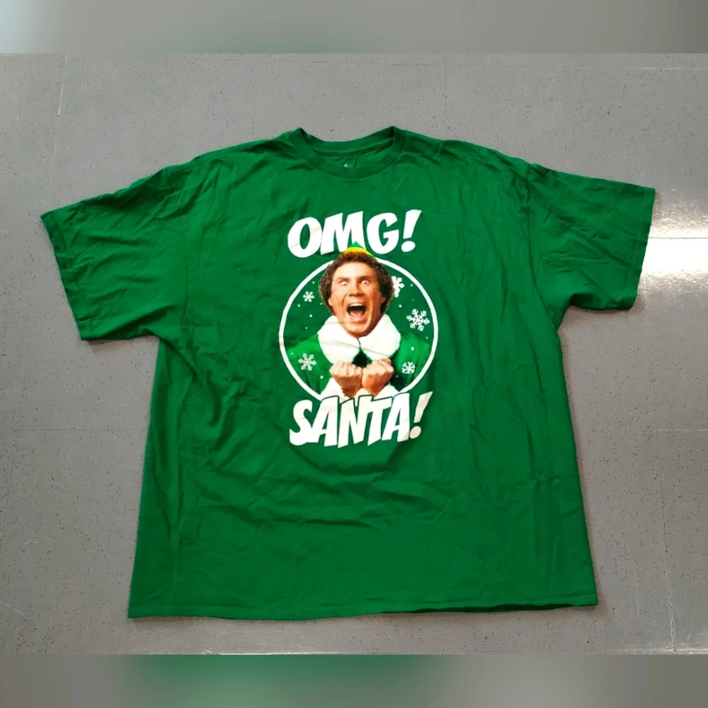 Men’s Christmas UGLY Size 2XL Official ELF Will Ferrell T-Shirt OMG Santa Green - Picture 4 of 10